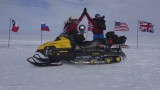 Ming and I at the symbolic South Pole with the Skidoo
